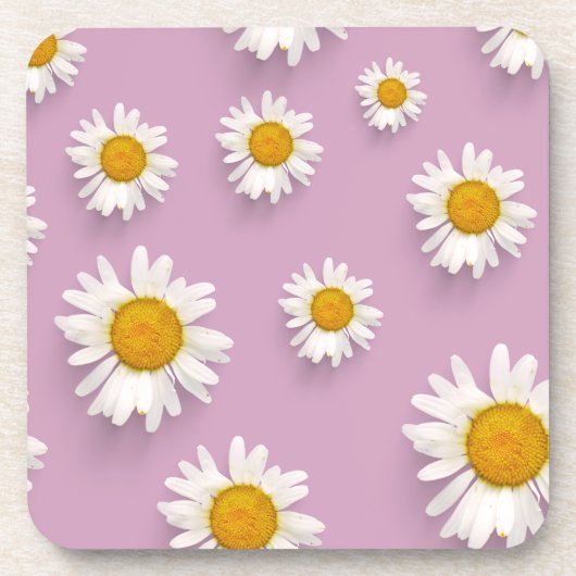 Vrolijke Daisy Pattern op Roze Achtergrond Bier Onderzetter (Voorkant)