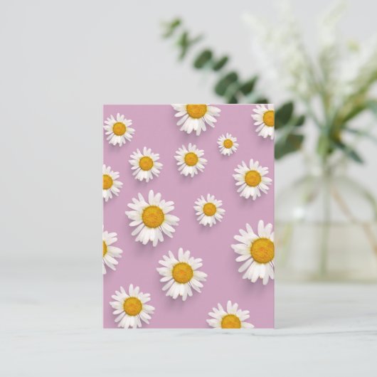 Vrolijke Daisy Pattern op Roze Achtergrond Briefkaart (Staand voorkant)