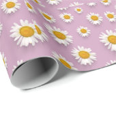 Vrolijke Daisy Pattern op Roze Achtergrond Cadeaupapier (Rol Hoek)