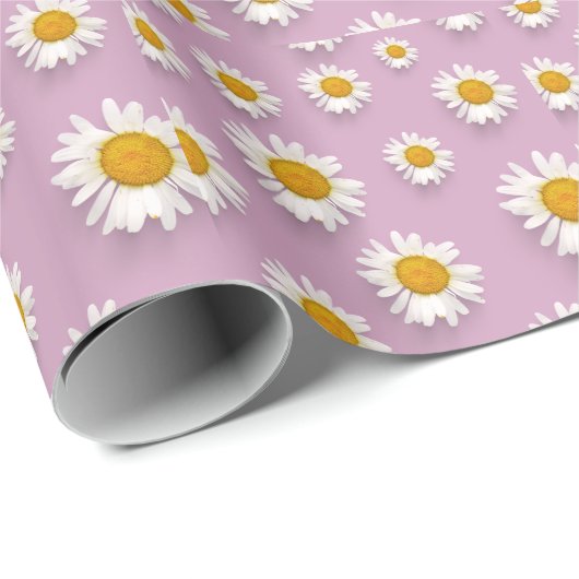 Vrolijke Daisy Pattern op Roze Achtergrond Cadeaupapier (Rol Hoek)
