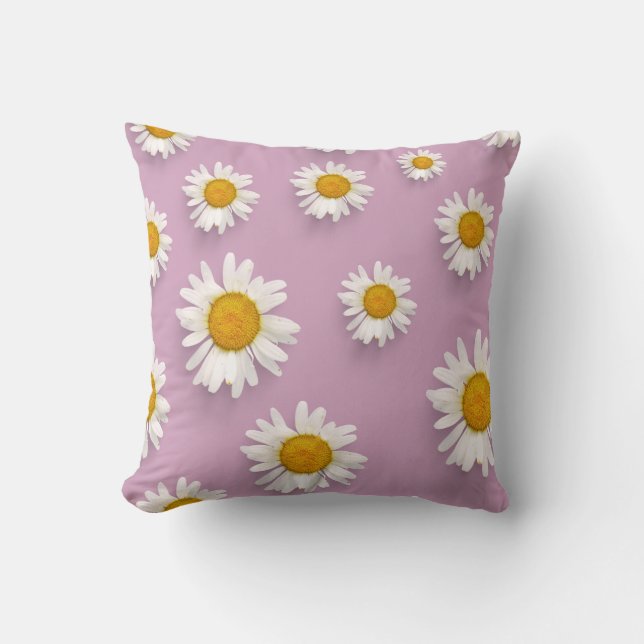 Vrolijke Daisy Pattern op Roze Achtergrond Kussen (Voorkant)