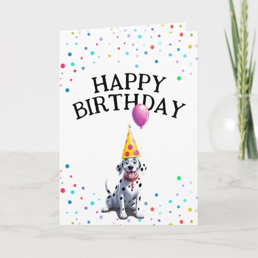 Vrolijke Dalmatische hond en Confetti verjaardag Kaart (Voorkant)