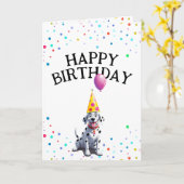 Vrolijke Dalmatische hond en Confetti verjaardag Kaart (Gele Bloem)
