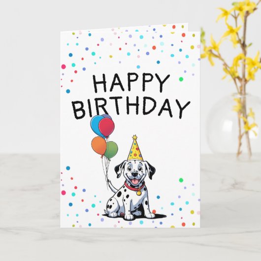 Vrolijke Dalmatische pup met ballonnen Kaart (Gele Bloem)
