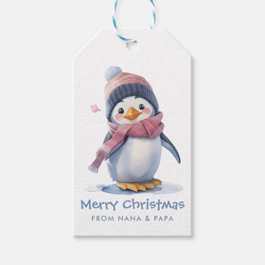 Vrolijke dansende pinguïn Vakantie Kinder Kerst Cadeaulabel (Voorkant)