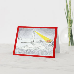 Vrolijke de vuurtorentekening van Kerstmis Feestdagen Kaart