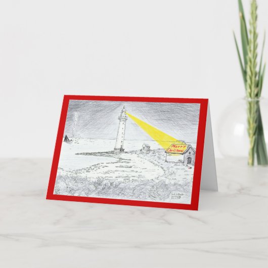 Vrolijke de vuurtorentekening van Kerstmis Feestdagen Kaart (Voorkant)