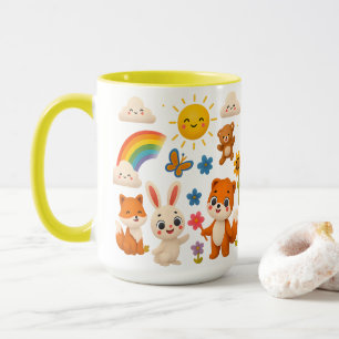 Vrolijke Dieren en Regenboog Keramische Mok