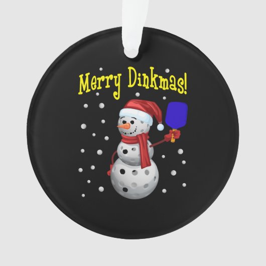 Vrolijke Dinkma's! Pickleball Sneeuwman Kerstcadea Ornament (voorkant)