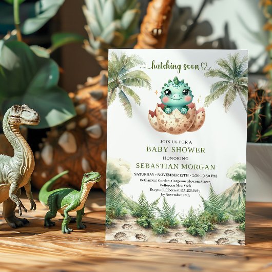 Vrolijke Dino-ei uitkomende baby shower kaart