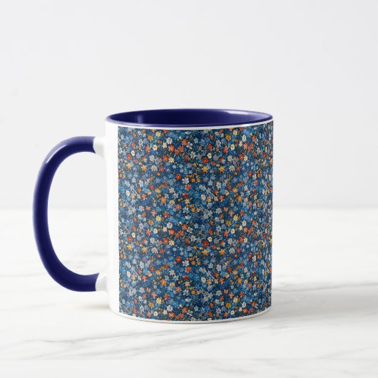 Vrolijke Ditsy Wildflower Print Indigo Blue Mok (Links)