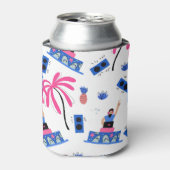 Vrolijke DJ, tropisch strandpatroon. Blikjeskoeler (Blikje Voorkant)