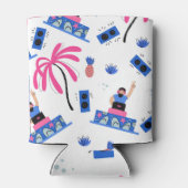 Vrolijke DJ, tropisch strandpatroon. Blikjeskoeler (Achterkant)