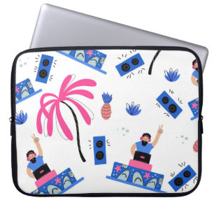 Vrolijke DJ, tropisch strandpatroon. Laptop Sleeve