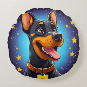Vrolijke Dobermann Illustratie Rond Kussen