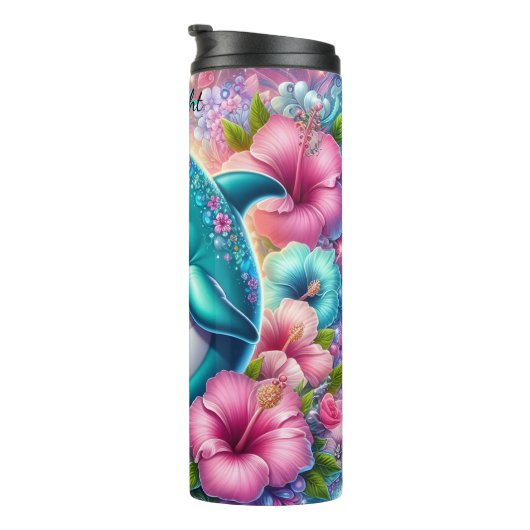 Vrolijke Dolfijn Floral Fantasy Sparkles Thermosbeker (Geroteerd rechts)