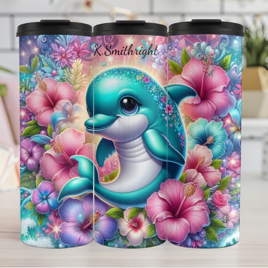 Vrolijke Dolfijn Floral Fantasy Sparkles Thermosbeker