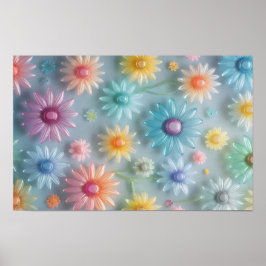 Vrolijke doorschijnende pastelbloemen poster