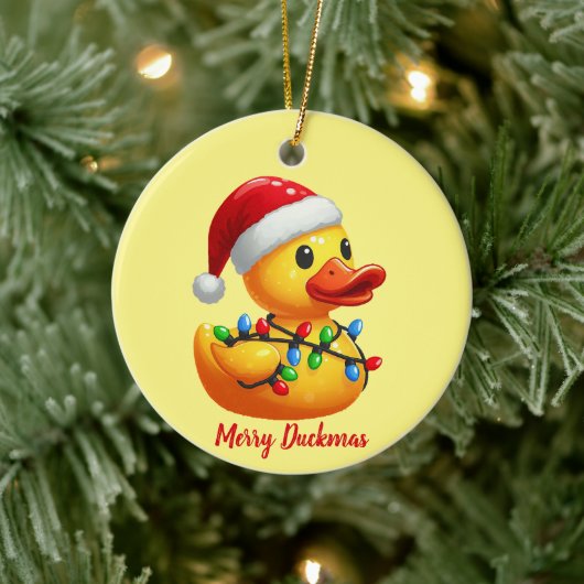 Vrolijke Duckmas, Santa Rubber Duck Kerstmis Keramisch Ornament (Boom)