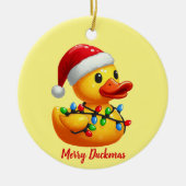Vrolijke Duckmas, Santa Rubber Duck Kerstmis Keramisch Ornament (Voorkant)