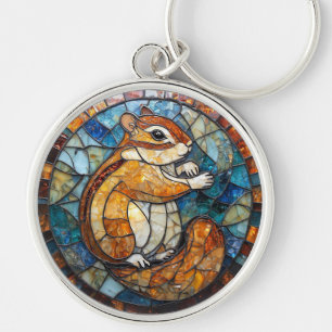 Vrolijke Eekhoorn Kleurrijke Glas-in-Lood Kunst Sleutelhanger
