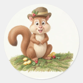Vrolijke Eekhoorn Ronde Sticker