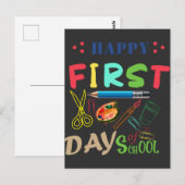 Vrolijke eerste dag van de schoolritme briefkaart (Voorkant / Achterkant)