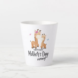 Vrolijke eerste moederdag 🦒 Giraffe + botervliege Latte Mok