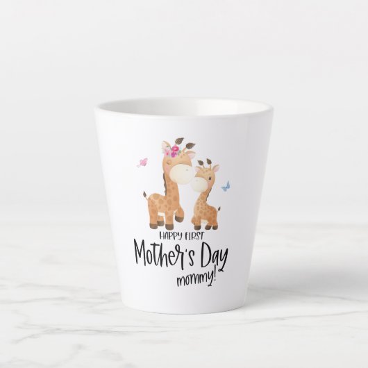 Vrolijke eerste moederdag 🦒 Giraffe + botervliege Latte Mok (Voorkant)