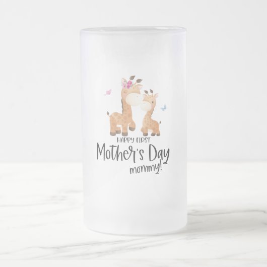 Vrolijke eerste moederdag 🦒 Giraffe + botervliege Matglas Bierpul (Center)