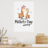 Vrolijke eerste moederdag 🦒 Giraffe + botervliege Poster (Keuken)