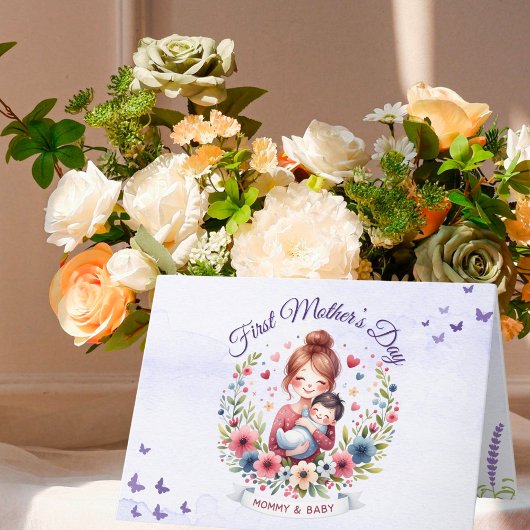 Vrolijke eerste Moederdag Kaart met mama en Baby