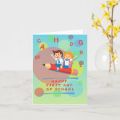 Vrolijke eerste schooldag kaart (Gele Bloem)