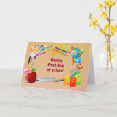 Vrolijke eerste schooldag kaart (Gele Bloem)