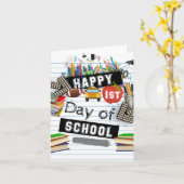 Vrolijke eerste schooldag kaart (Gele Bloem)