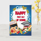 Vrolijke eerste schooldag kaart (Gele Bloem)