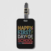 Vrolijke eerste schooldag terug naar school bagagelabel (Voorkant (verticaal))