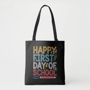 Vrolijke eerste schooldag terug naar school tote bag