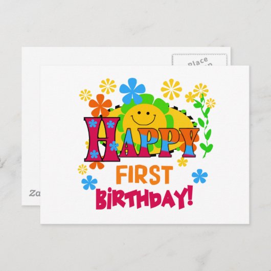Vrolijke eerste verjaardag T-shirts en geschenken Briefkaart (Voorkant / Achterkant)