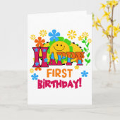 Vrolijke eerste verjaardag T-shirts en geschenken Kaart (Gele Bloem)