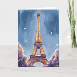 Vrolijke Eiffeltoren | Parijs Kerstmis Aquarel Kaart