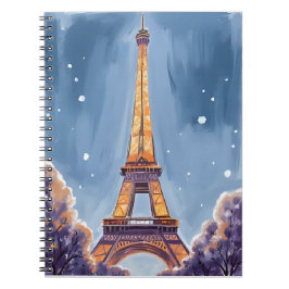Vrolijke Eiffeltoren | Parijs Kerstmis Aquarel Notitieboek