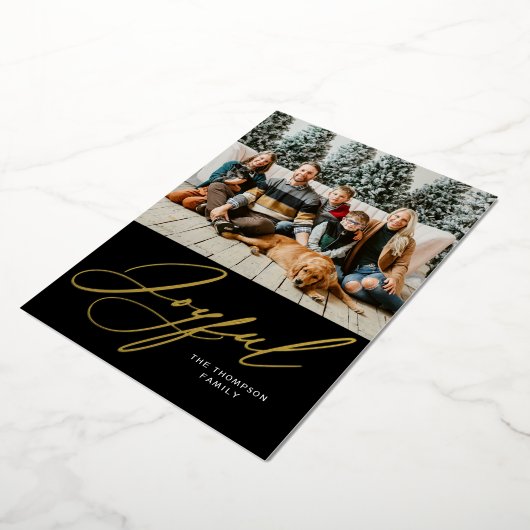 Vrolijke Elegant Gepersonaliseerde Gouden Zwart Fo Folie Feestdagenkaart (Gedraaid)