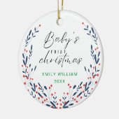 Vrolijke Elegante Bloemen Baby's Eerste Kerstmis Keramisch Ornament (Links)