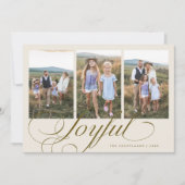 Vrolijke Elegante Script Crème Multi Foto Vakantie Feestdagenkaart (Voorkant)