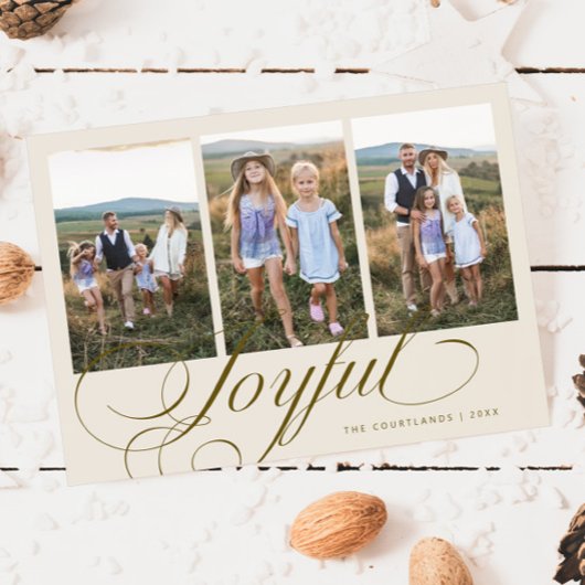 Vrolijke Elegante Script Crème Multi Foto Vakantie Feestdagenkaart