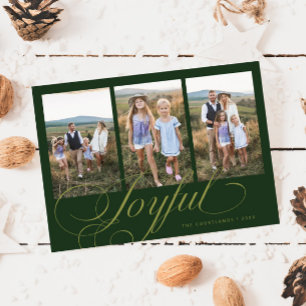 Vrolijke Elegante Script Groene Multi Foto Vakanti Feestdagenkaart