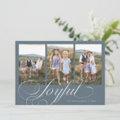 Vrolijke Elegante Script Leiste Multi Foto Vakanti Feestdagenkaart (Staand voorkant)