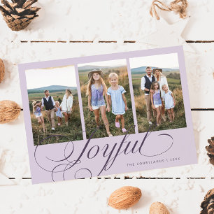 Vrolijke Elegante Script Paarse Multi Foto Vakanti Feestdagenkaart