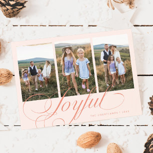 Vrolijke Elegante Script Perzik Multi Foto Vakanti Feestdagenkaart